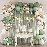 Sage Green Birthday Party Decorations with Happy Birthday Banner Green Fringe Curtain Butterfly Decorations Foil Balloons Happy Birthday Decorations for Women