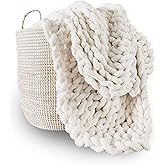 Adyrescia Chunky Knit Blanket Throw | 100% Hand Knit with Jumbo Chenille Yarn (30"x40", Cream White)