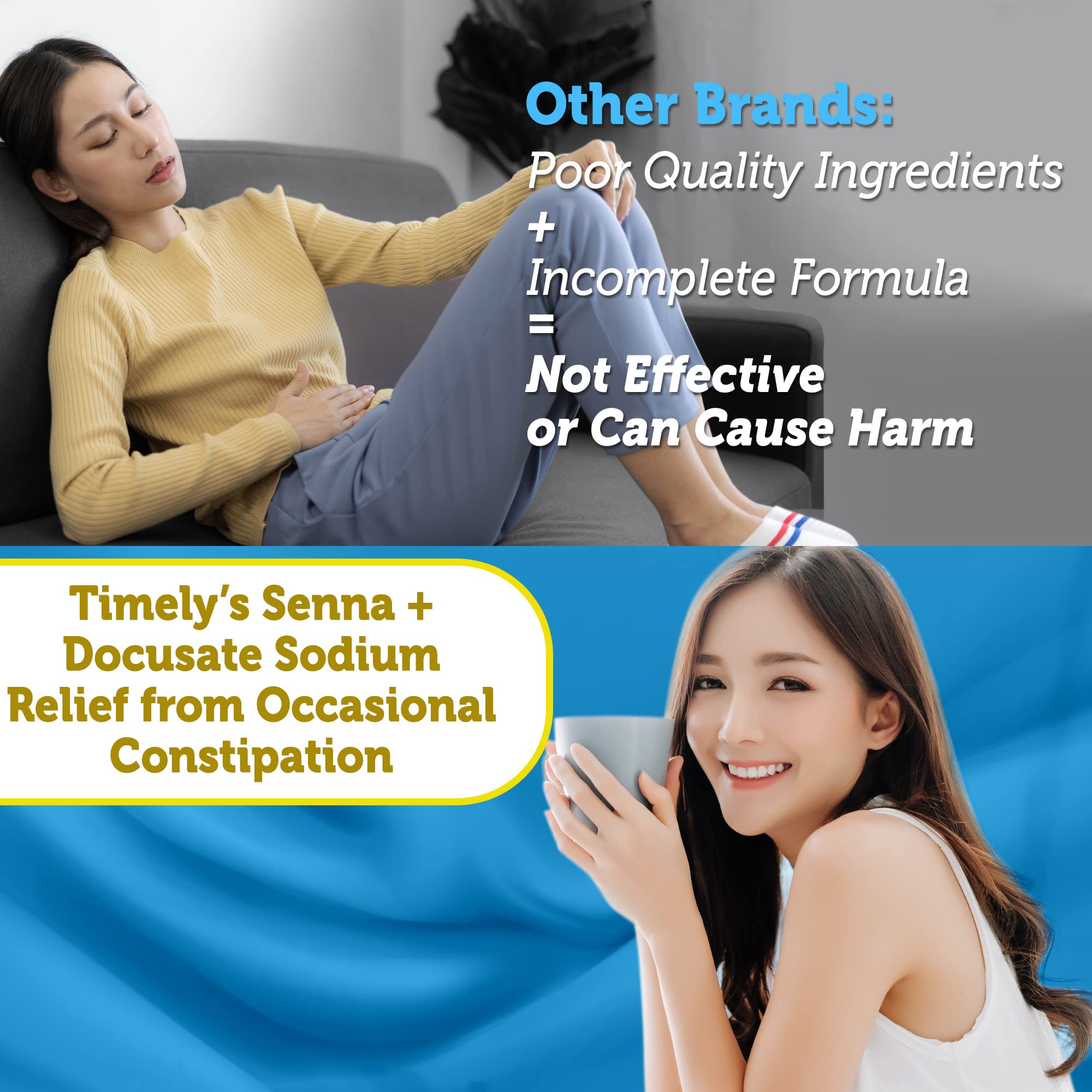 Timely Senna S Laxative - 1000 Count Tablets - Compared to the Active Ingredients in Senokot-S - Natural Vegetable Based Laxatives for Constipation Relief, Gentle Overnight Relief and Stool Softener