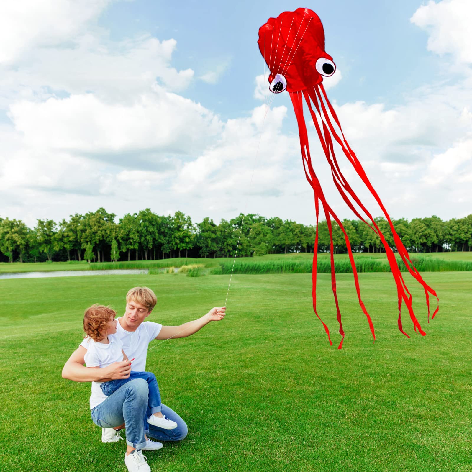 Hengda Kite Software Octopus Flyer Kite with Long Colorful Tail for Kids,Long,Large,for Kids and Adults,Easy to Fly