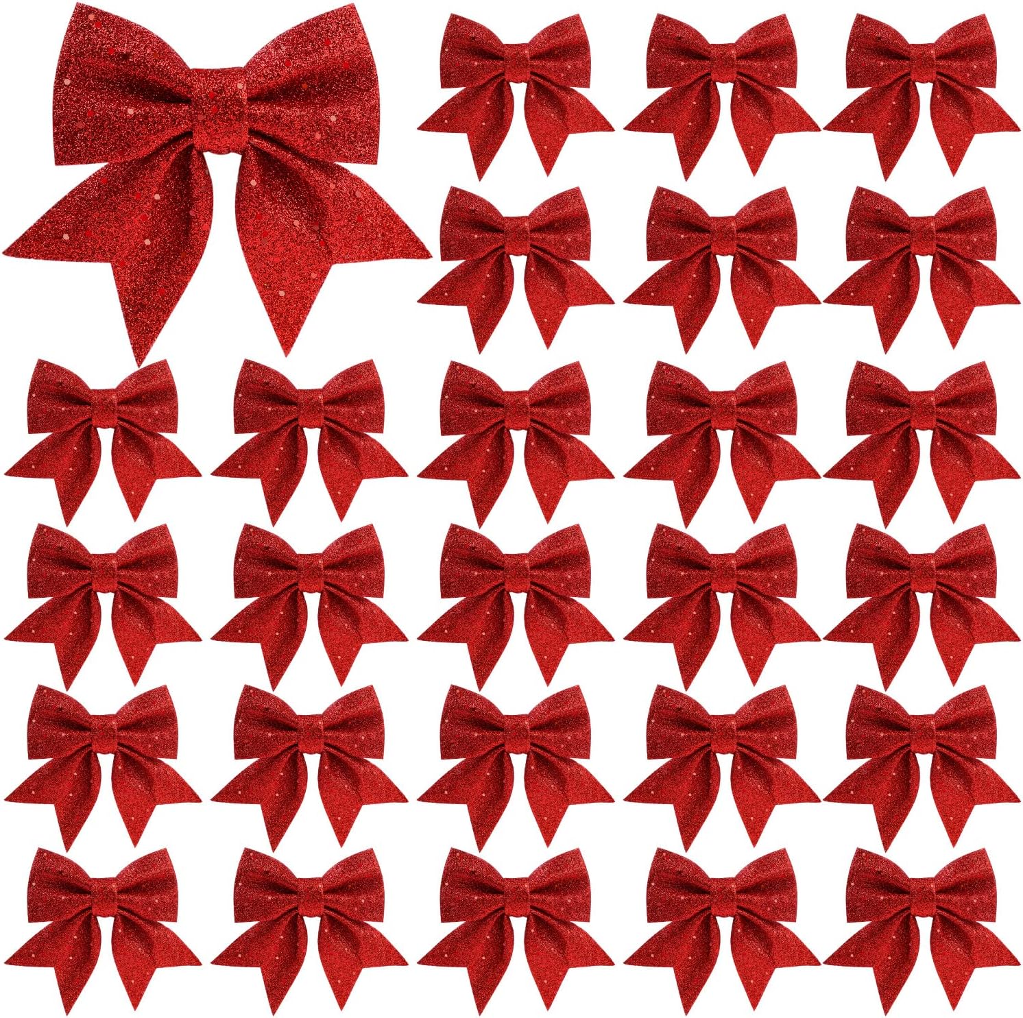 Bows & Ribbons - Ndeno 24pcs 5.5'' Mini Christmas Bow Decorations, Red Sequin Wreaths Bows, Small Christmas Tree Topper Glitter Bow Ties,