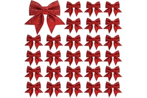 AIAURVL Ndeno 24pcs 5.5'' Mini Christmas Bow Decorations, Red Sequin Wreaths Bows, Small Christmas Tree Topper Glitter Bow Ties,
