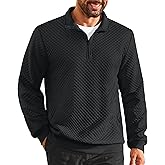 Vssjavun Mens Quarter Zip Pullover Quilted Sweatshirt Long Sleeve Casual Stand Collar Pullovers with Pockets
