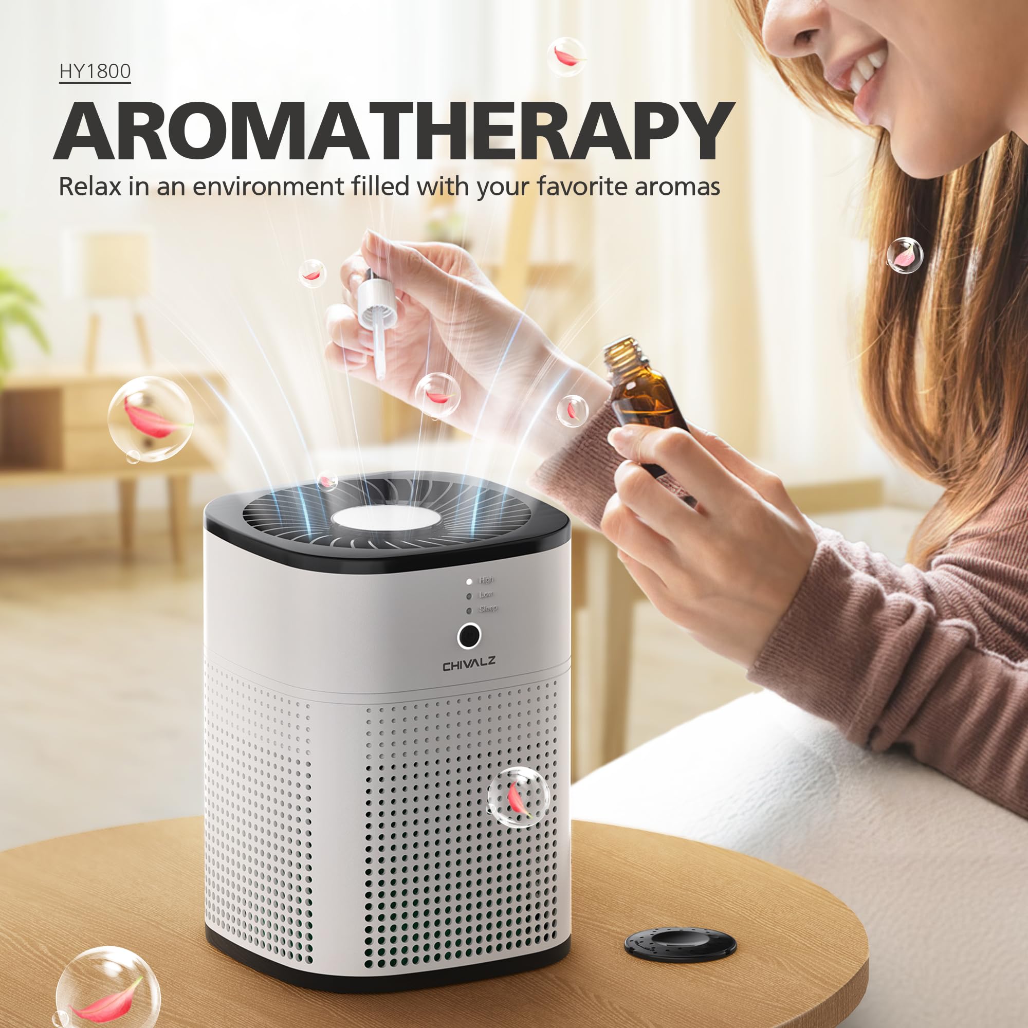 2 Pack CHIVALZ Air Purifiers for Bedroom with True HEPA Filter for Smoke, Dust, Pollen, Pet Dander, Small Air Purifiers for Home Bedroom, Quiet Air Cleaner with 24dB Sleep Mode, White & Black - Image 7