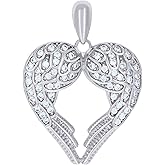 Jewels By Lux Sterling Silver Womens Cubic-Zirconia Angel Wing Heart Charm Pendant