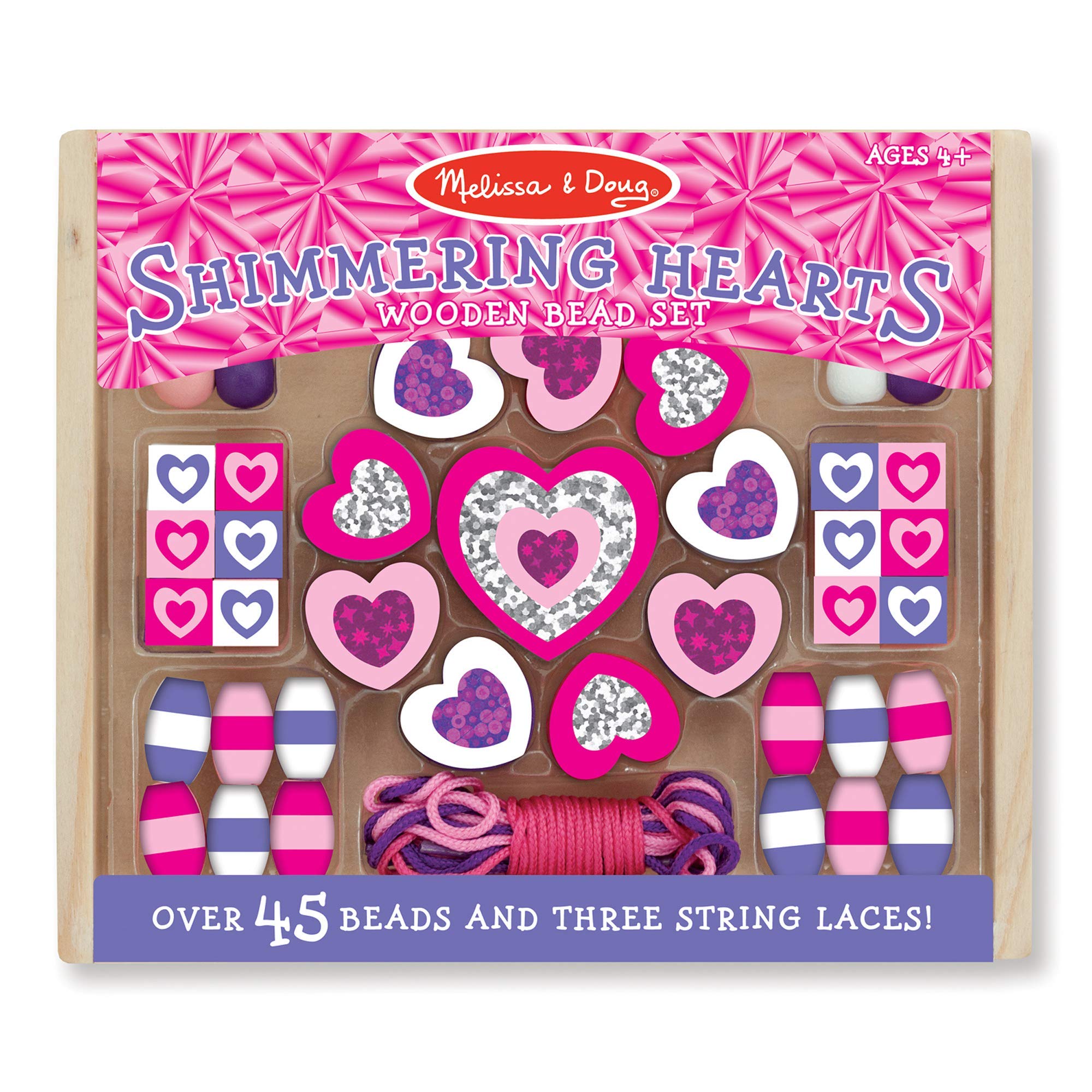 Melissa & Doug Shimmering Hearts Wooden Toy Bead Set Arts and Crafts Developmental Toy 3+ Gift for Boy or Girl