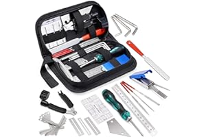 MIFOGE 25Pcs Guitar Repairing Tools Kit Setup Kit with Carry Bag for Acoustic Electric guitar Ukulele Bass Banjo Maintenance Tool with Ruler Gauge Measuring Tool Hex Wrench Files Fingerboard Guard