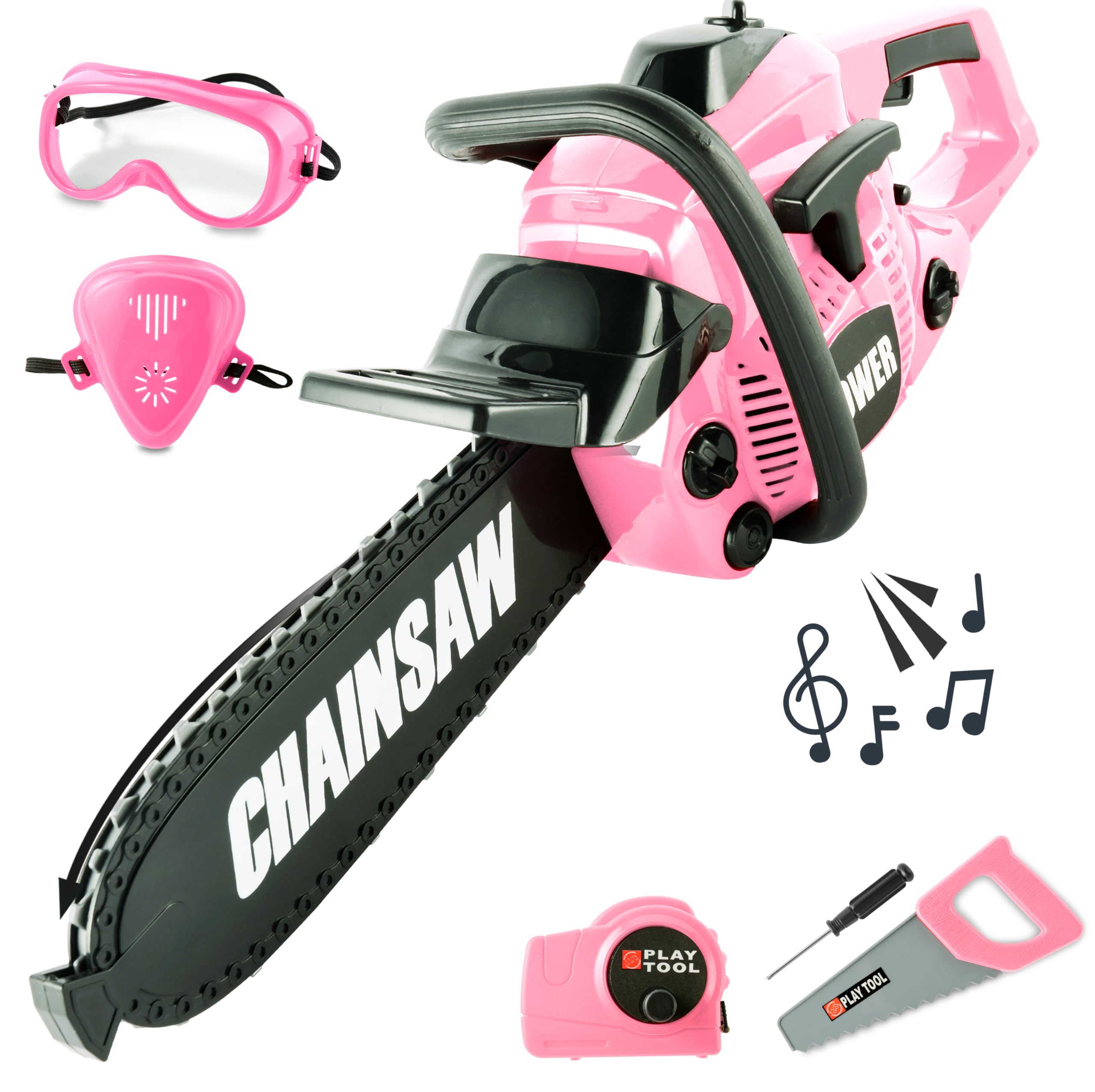 Toy Choi's Kids Toy Chainsaw - Pretend Play Construction Tool Electric Chainsaw Toy for Kids, Toy Tool Set Outdoor Gardening Play, Christmas Gifts Pink Toys for Girls 3-5 +