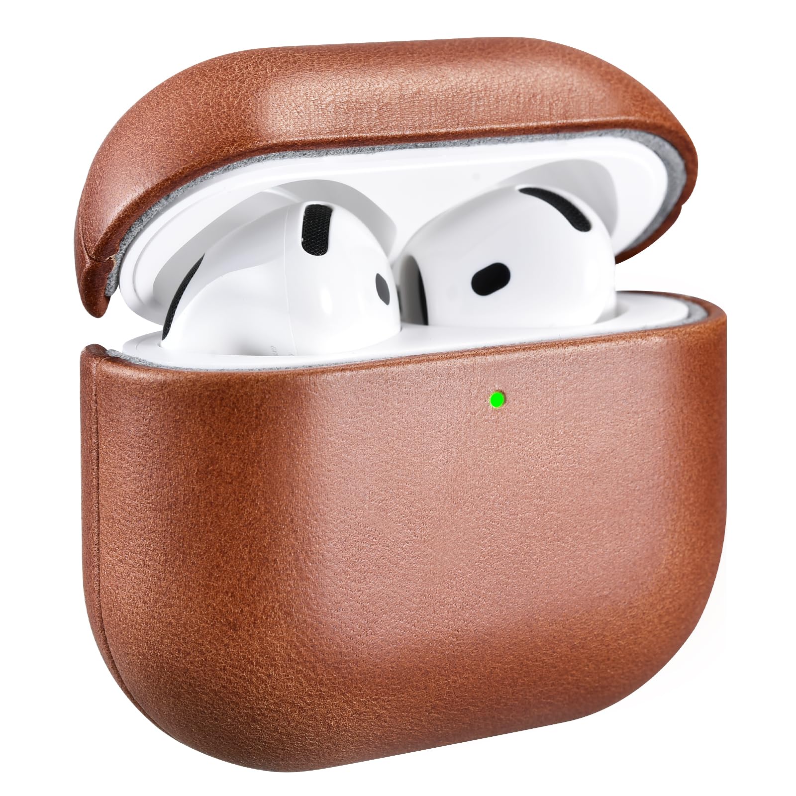 Photo 1 of AirPods 4 Leather Case, ICARER Genuine Leather AirPod 4 Case Support Wireless Chargin, MagSafe and Led Light for Apple AirPods 4 (2024) (Brown)