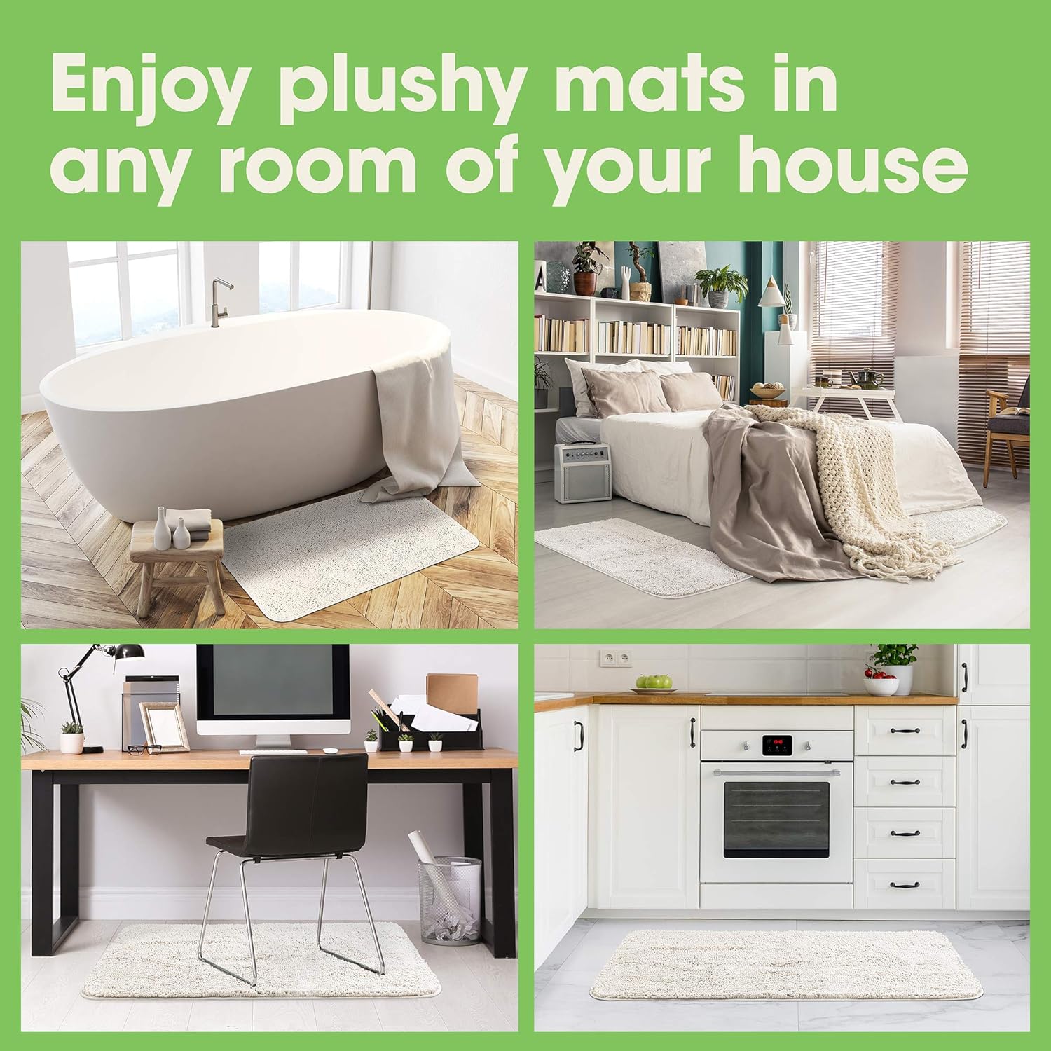 EdenHomes Chenille Bath Mats for Bathroom 24" x 17" + 44" x 26" (Set of 2) - Extra Soft Non-Slip Fluffy Rug Bathtub Large Shower Mat, Plush Carpet, Super Absorbent, Quick Dry, Machine Washable (White): Kitchen & Dining