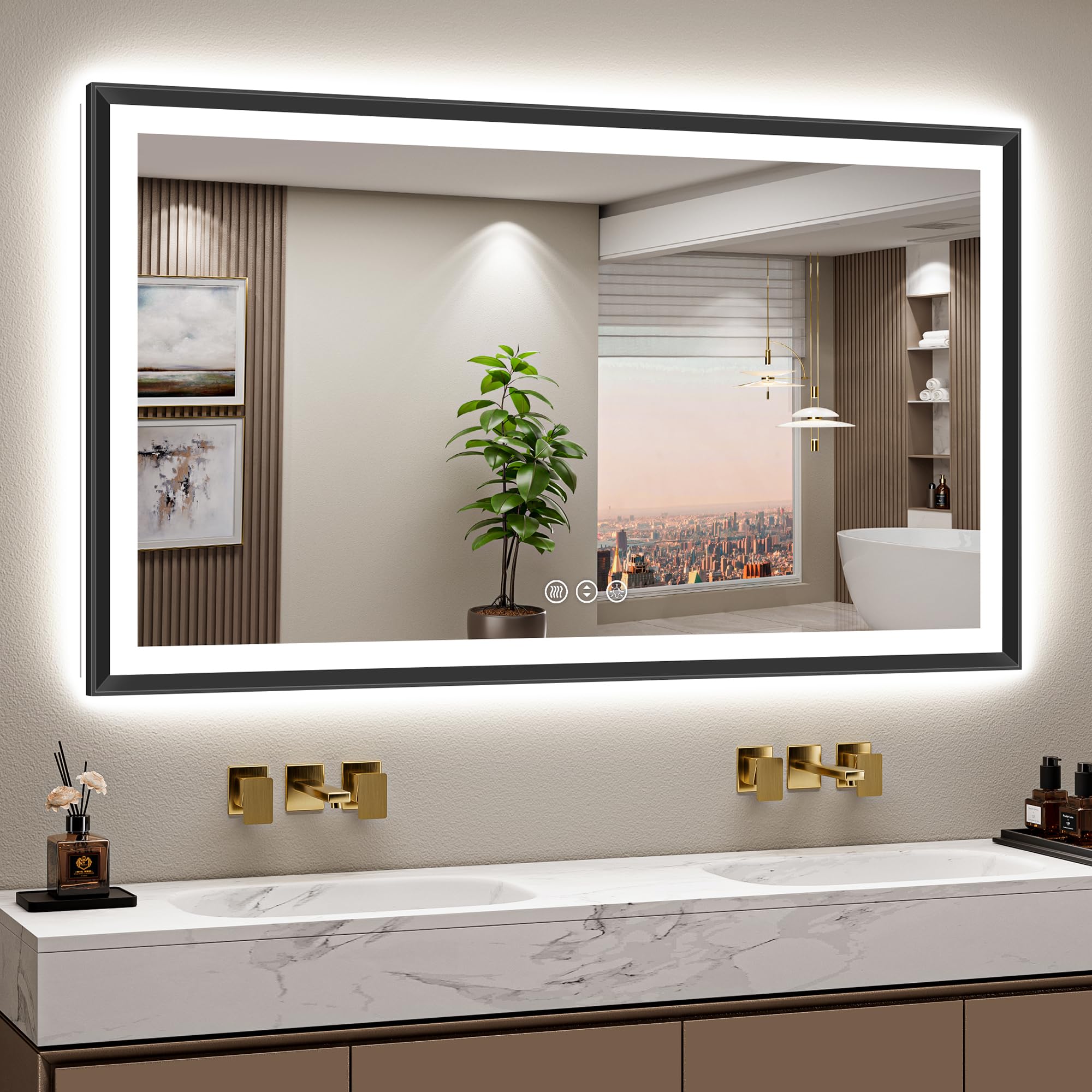View 1 of ** MISSING HARDWARE**
REYPEK 60X36 Black Framed Led Bathroom Mirror with Lights, Front Lit and Backlit, Lighted Vanity Mirror for Bathroom Wall, Anti-Fog, Dimmable, 3 Colors, Memory, HD Tempered Glass