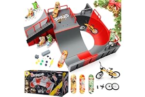 Hamino Fingerboard Skate Park Kit — 18 in 1 Finger Skateboard Toys with 13 Ramps 3 Mini Fingerboards Skateshoes & Mini Bikes, Extra Large Ultimate Training Props Interactive Game for Adults Kids 6+