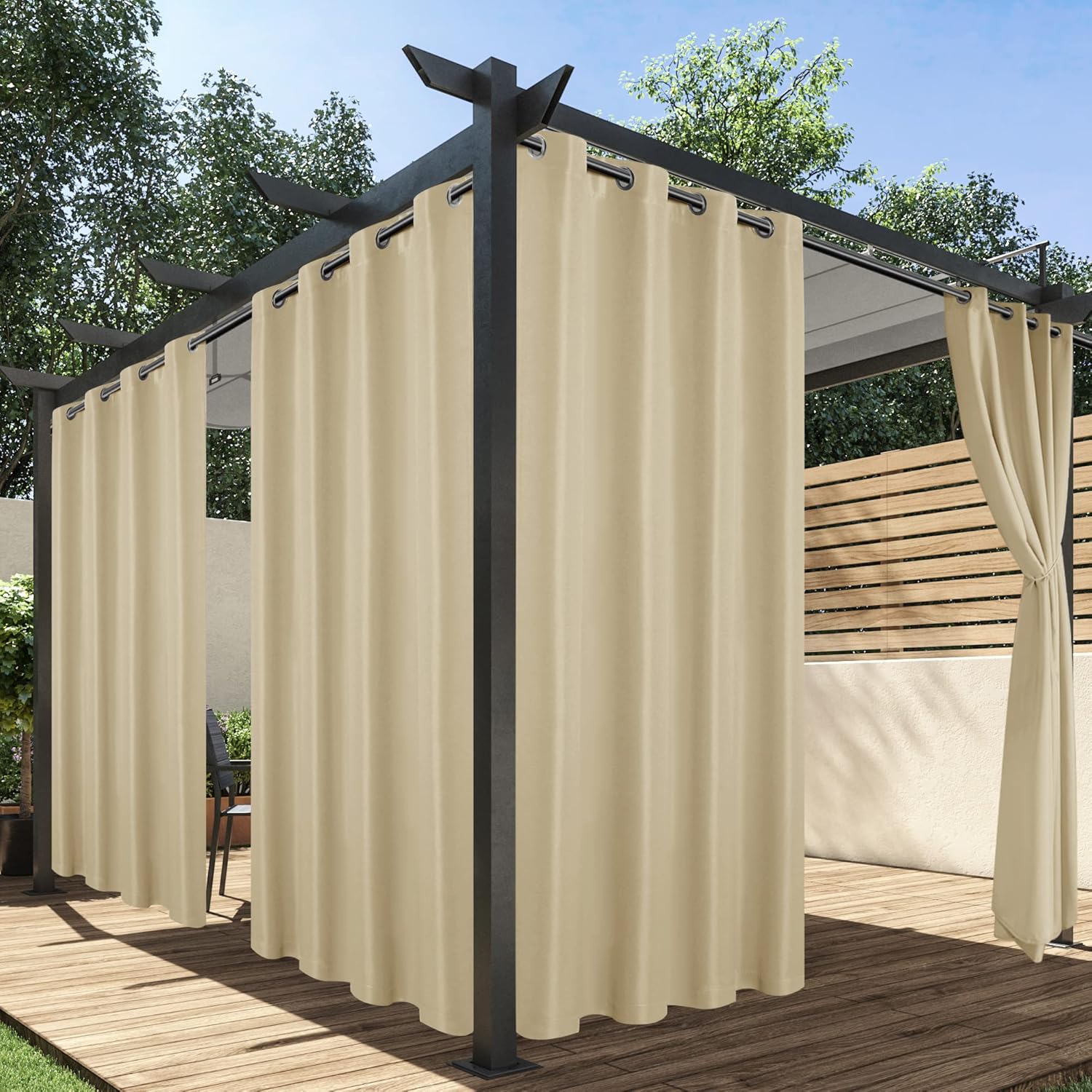 Outdoor Curtains - HolidayIdeas Outdoor Curtains for Patio Waterproof, 4 Panels - 54 x 95 Inch - Privacy Protection & Light Filtering Curtains Cream Grommet Outside Curtains for Porch, Gazebo, Pergola, Backyard