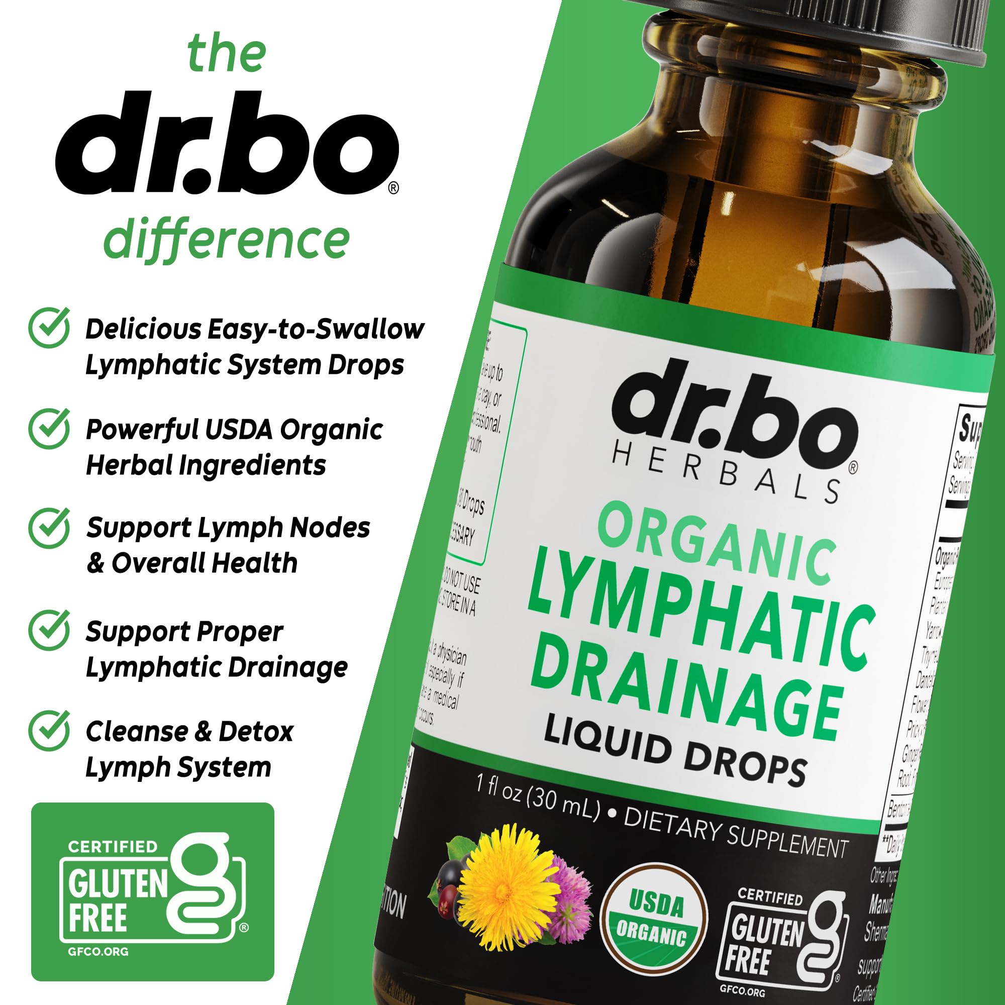 Lymphatic Drainage Supplements Drops - Organic Lymphatic Support Liquid Drops Cleanse with Echinacea, Lymph System Support Supplement, Lymph Node Detox Cleanse System Drainage - 1oz Non-GMO Organics