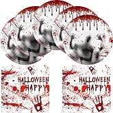 NFHJZJJ Bloody Halloween Supplies Zombie Bloody Scary Hand Prints Disposable Paper Plates for Spooky Halloween Themed Party Decorations