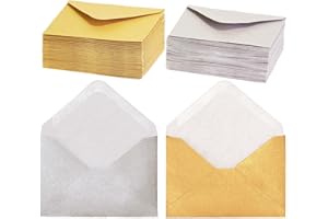 MATICAN Gift Card Envelopes - 100-Count Mini Envelopes, Paper Business Card Envelopes, Bulk Tiny Envelope Pockets for Small Note Cards, Gold and Silver, 50 Each, 4 x 2.7 Inches