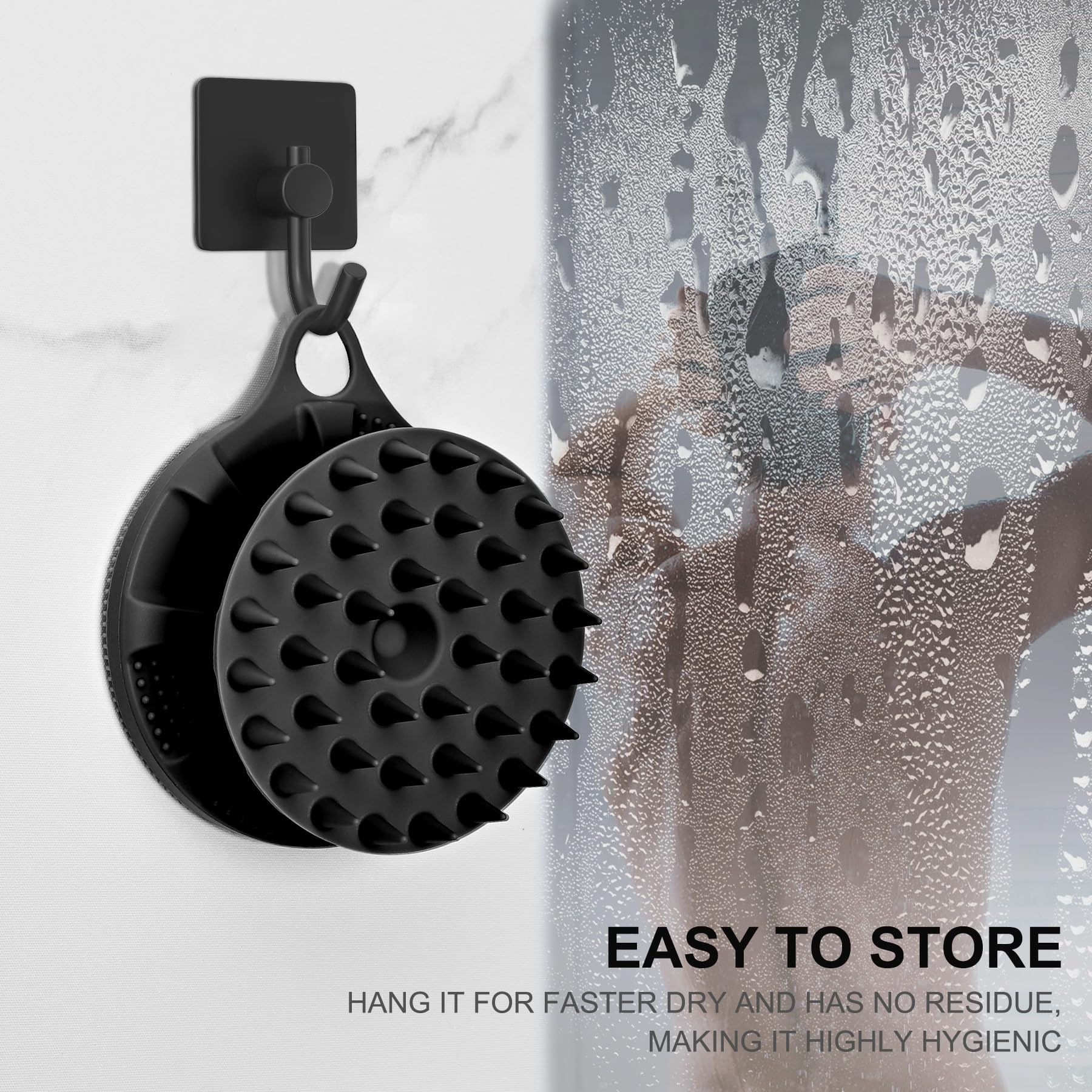 INNERNEED 2-in-1 Silicone Body Scrubber and Scalp Massager Shampoo Brush, Food-Grade Soft Material, More Hygienic, Easily Lather, Convenient for Travel, Gym, Business,etc (Black)