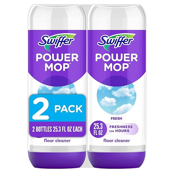 SWIFFER POWERMOP FLOOR CLEANING SOLUTION WITH FRESH SCENT, POWERMOP REFILLS, FLOOR CLEANER FOR MOPPING, 25.3 FL OZ, 2 PACK