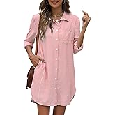 1212 LAKE + WOLFE Women's Button Down Shirt Dress with Pockets Striped Long Sleeve Tunic Shirt Dress Collared Blouse Dresses