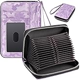 EcoVision RFID Credit Card Holder Wallets for Women Large Storage Space Accordion Zipper Card Case Holder,Leather Organizer Case with Lanyard