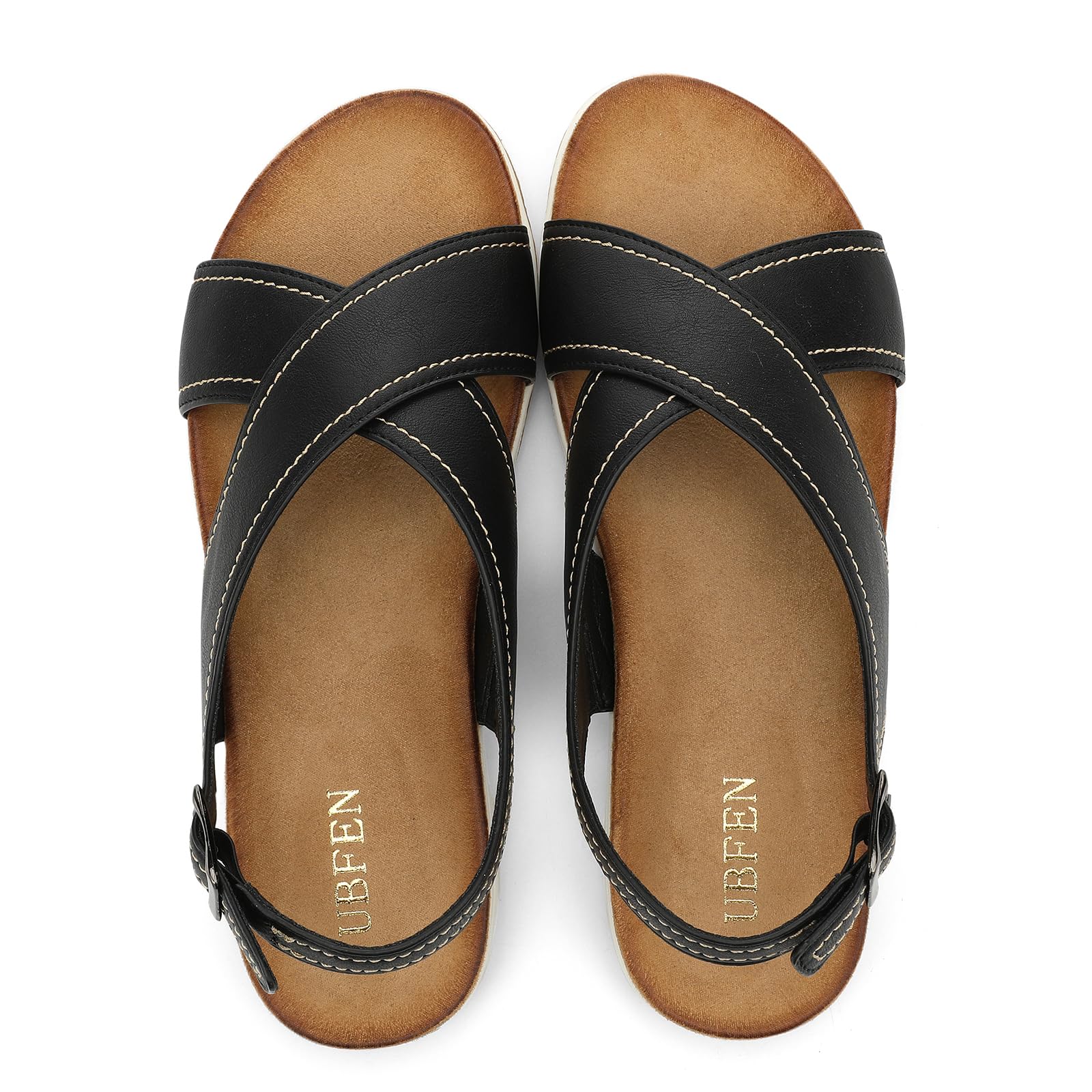 Photo 1 of (used)(see all images) UBFEN Womens Flat Sandals Arch Support Open Toe Adjustable Slingback Cross Strap Dressy Casual Comfortable Summer Shoes Black Size US 8