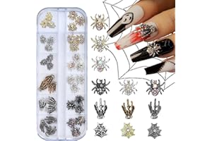 FJSMTOPL Halloween Nail Charms 3D Spider Hand Alloy Nail Art Supplies Black Gold Silver Charms Nail Jewelry for Women Halloween DIY Nail Art Decoration Accessories 36Pcs