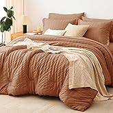 CozyLux Queen Comforter Set Pumpkin Seersucker 7 Pieces Bed in a Bag Queen Comforter Set with Sheets, Luxury Bedding Sets with Down Alternative Comforter, Sheets, Pillowcases & Shams All Seasons