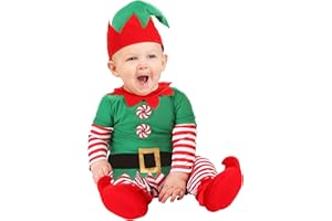 FUN COSTUMES Christmas Elf Costume for Infants, Santa's Helper Uniform with Hat for Elf Cosplay, Christmas & Holiday Dress-Up