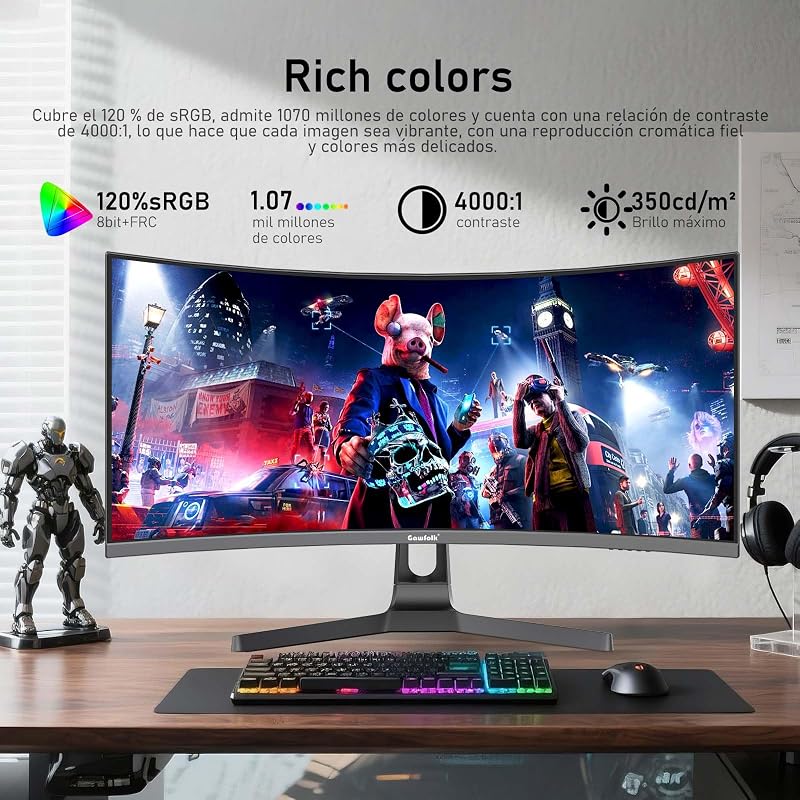 Monitor Gaming Curvo 34 Pulgadas, UWQHD, 3440×1440p, 200Hz — foto 5 de 8
