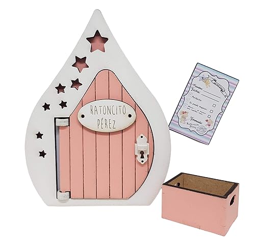 Puerta Ratoncito Pérez que se abre rosa con caja y certificado.: Amazon.es: Handmade