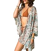 CATCHY & CRAFTY Swimsuit Coverup for Women Kimono Cardigan Beach Floral Boho Print Resort Wear Cruise Gift