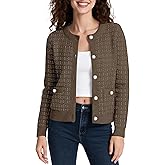 Urban CoCo Women's Open Front Button Down Knit Cropped Cardigan Casual Long Sleeve Sweater Jacket
