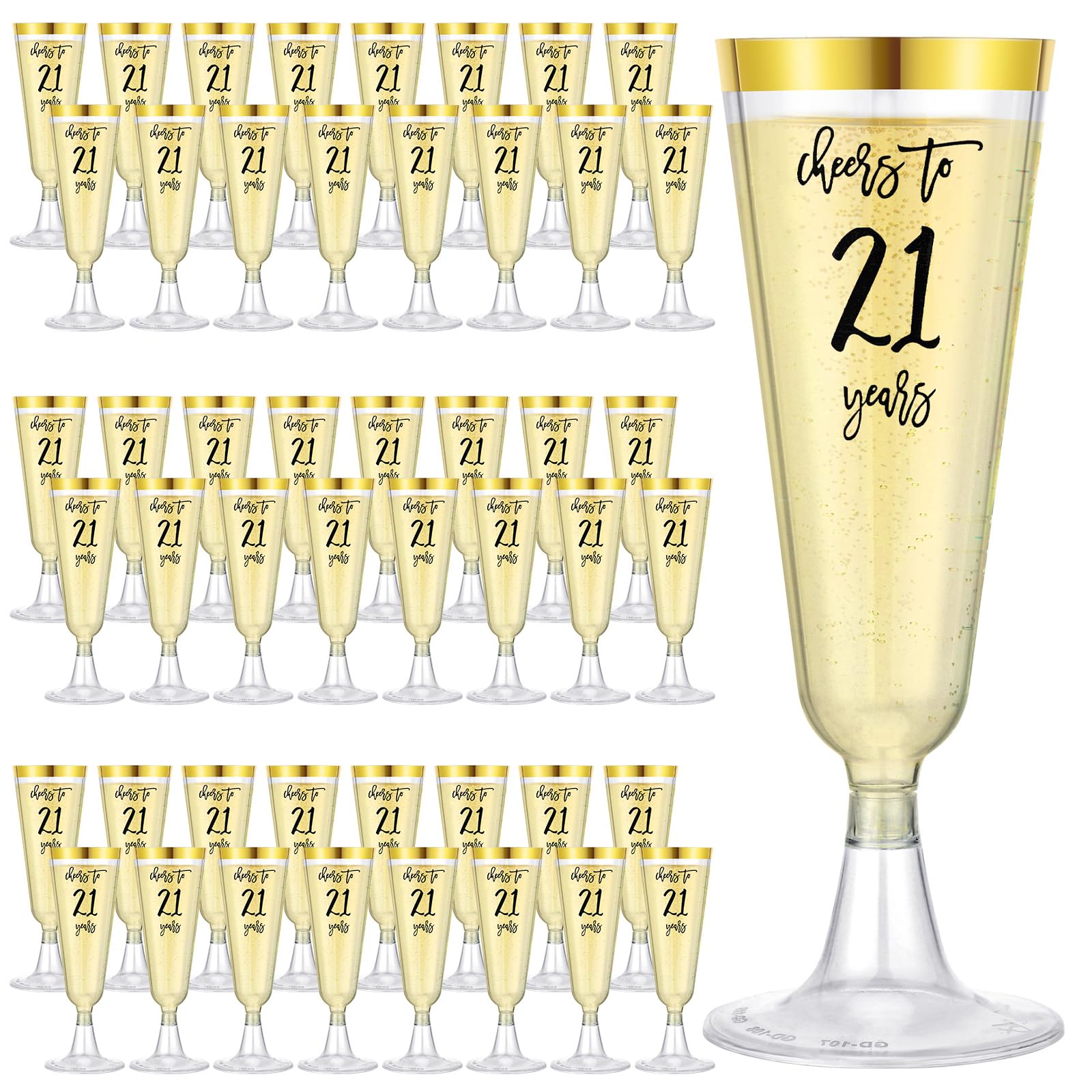Photo 1 of Jingmore 48 Pack 21st Birthday Cup Cheers to 21 Years Plastic Champagne Flutes 5 Oz Disposable Cocktail Cups Finally Twenty One Birthday Party Supplies Decorations Favors for Men Women