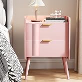 Aenuert Nightstand Modern Bedside Table with 2 Storage Drawer, Small Night Stand, Wooden Sofa Side Table for Bedroom,Study Room and Small Spaces (Pink)
