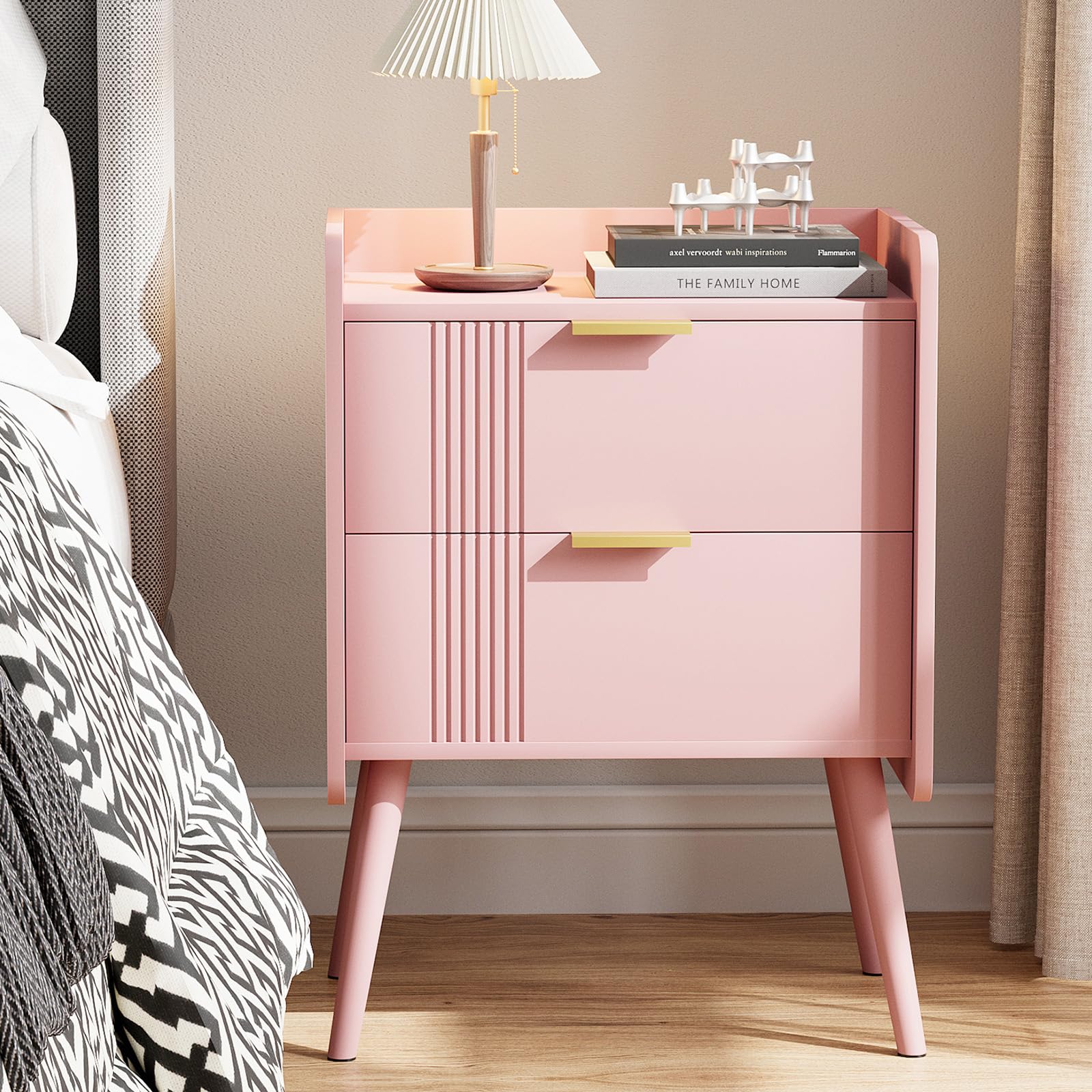 Photo 1 of Aenuert Nightstand Modern Bedside Table with 2 Storage Drawer, Small Night Stand, Wooden Sofa Side Table for Bedroom,Study Room and Small Spaces (Pink)