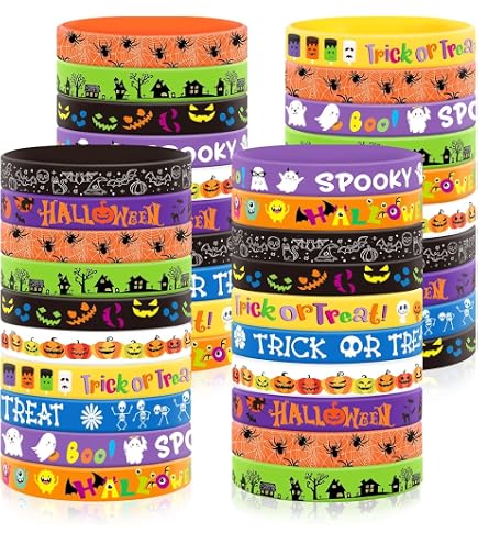 Morcheiong Lot de 60 bracelets en silicone sur le thème d'Halloween pour fête d'Halloween 6 motifs, Silicone, Sans pierre précieuse