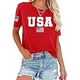 FCGHSII USA Flag Shirts for Women: Vintage American Flag Graphic Tshirts 4th of July Tees Patriotic Blouse Tops