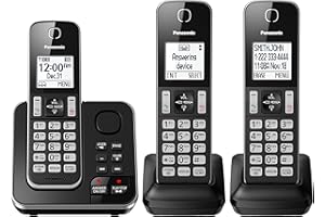 Panasonic DECT 6.0 Expandable Cordless Phone with Answering Machine and Call Block - 3 Cordless Handsets - KX-TGD393CB (Black