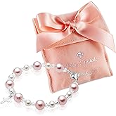 Baby Crystals Sterling Silver Cross Charm Pearl Bracelets for Girls - Baptism Gifts for Girl with Rosaline, White Simulated Pearls, First Communion, Christening, Keepsake Girls Jewelry Birthday Gift