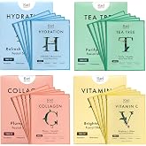 Rael Facial Masks Hydrating &amp; Soothing Skincare Daily Beauty Essentials | Vitamin C, Collagen, Tea Tree, Moisturizing, Nourishing, Bamboo Sheets, Korean Skin Care, All Skin Types (Variety Set, 20 Ct)