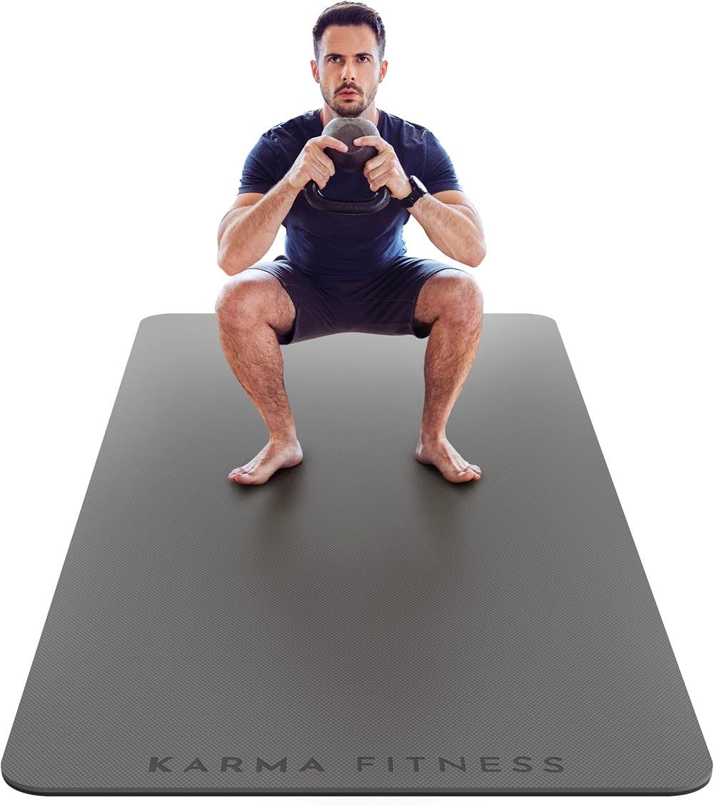 Karma Fitness Large Exercise Mat 183x80x10mm TPE Dark Grey Carry Bag