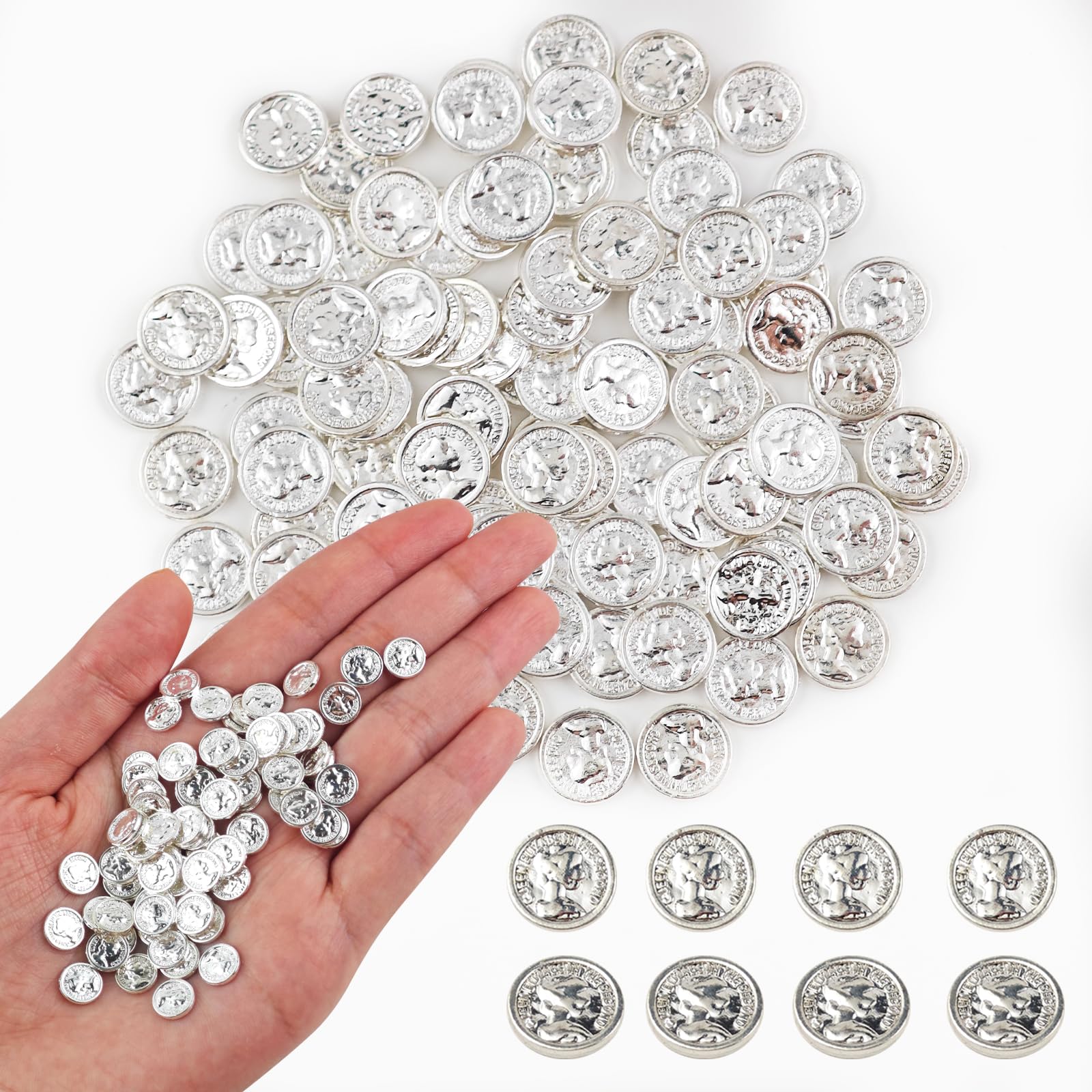100 Pieces Miniature Coins for Crafts Dollhouse Tiny Fake Silver Coins for Dollhouse Fairy Garden Micro Landscaping
