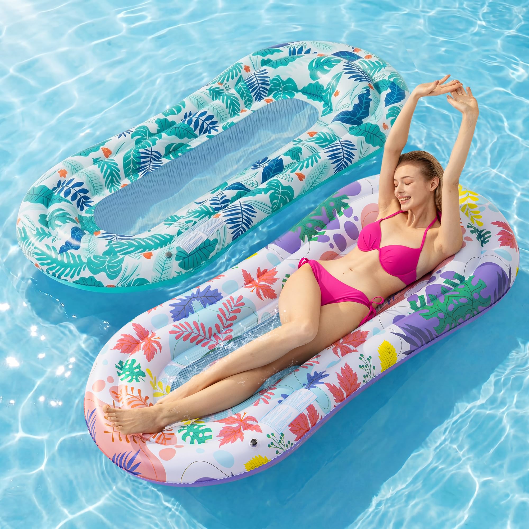 Stonful 2 Pack Inflatable Pool Floats Lounger, Pool Rafts for Adults