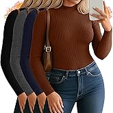 Oakgarden 4 Pack Women's Plus Size Mock Turtleneck Tops Thermal Fleece Ribbed Long Sleeve Cotton Fitted Shirts Layer Sweater