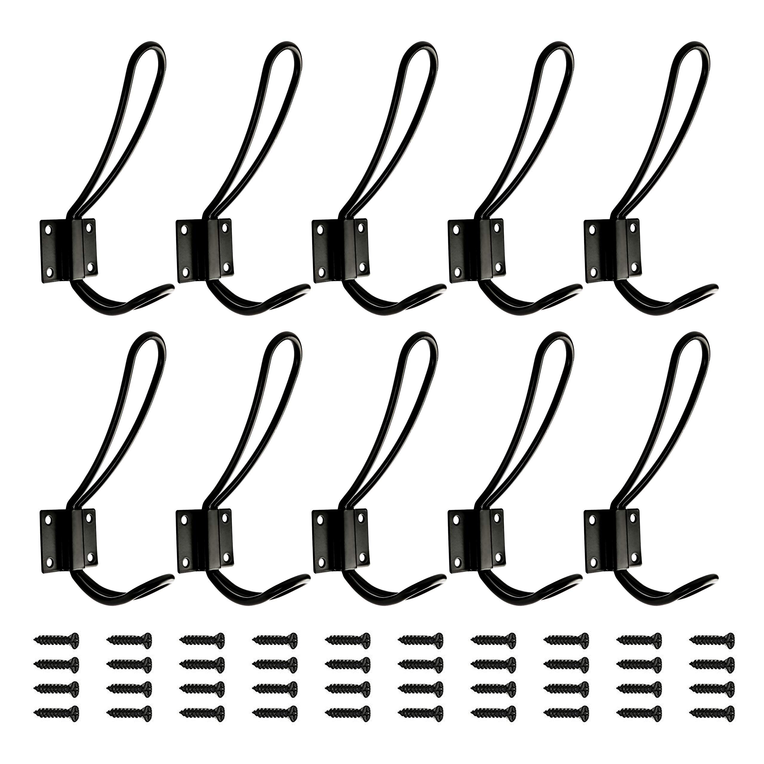 Rustic Entryway Hooks 10 Pack of Black Wall Mounted Vintage Double
