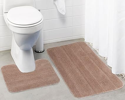 Lushomes Ultra Soft Microfiber Polyester Beige Regular Bath Mat Set