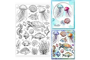 GLOBLELAND Tampons en caoutchouc transparent en silicone pour fond de vie marine, motifs animaux de l'océan, pour bricolage, 