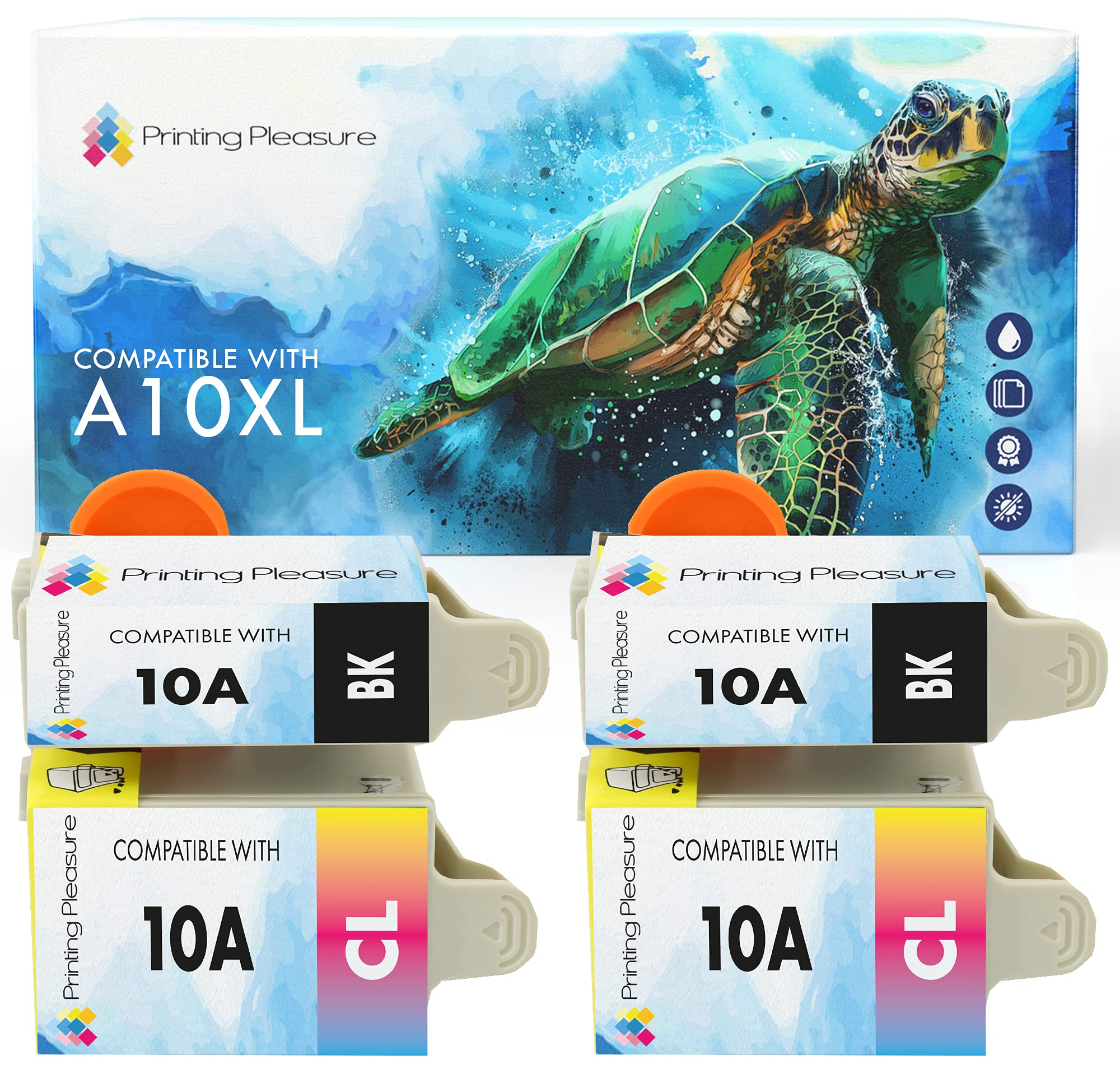 Printing Pleasure 4 (2 SETS) Compatible Advent ABK10 & ACLR10 Ink Cartridges for Advent A10 AW10 AWP10 - Black/Colour, High Capacity