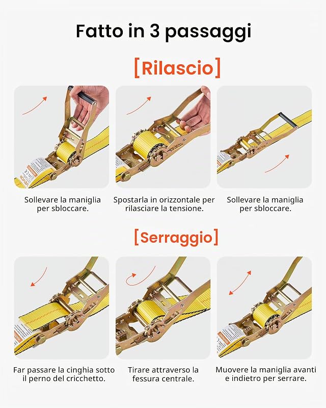 Cinghie di Fissaggio con Doppio Gancio a J da 50,8 mm x 9,1 m, Resistenza alla Rottura di 4536 kg, Borsa per il Trasporto, per Traslochi, Rimorchi, Motociclette, Kayak, Tetto, Confezione da 10