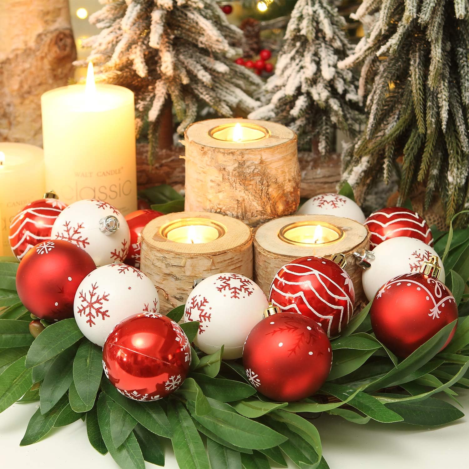 Sea Team Sparkly Coloured Painted Ornaments and Hanging Baubles Set for Christmas Tree Plastic, Red and White, 60 mm, 2.36 30 Pieces - Image 4